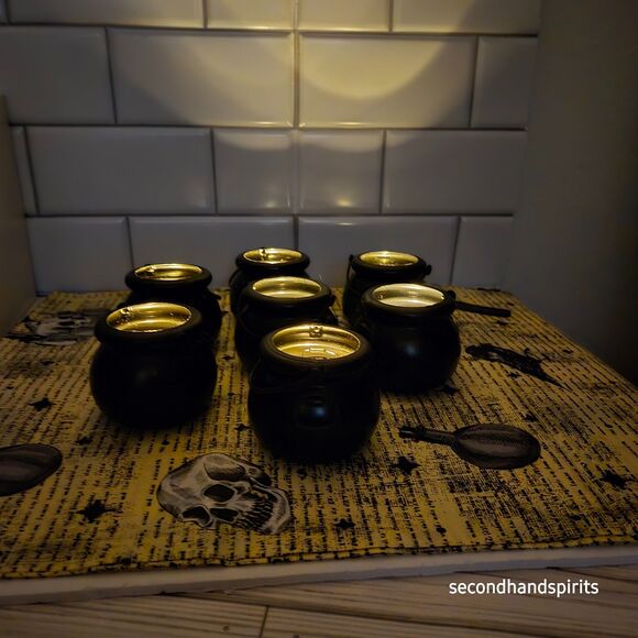 Halloween Black Witch Caldron Cauldron w/black Flickering Votive Light Set of 7 - Picture 1 of 4